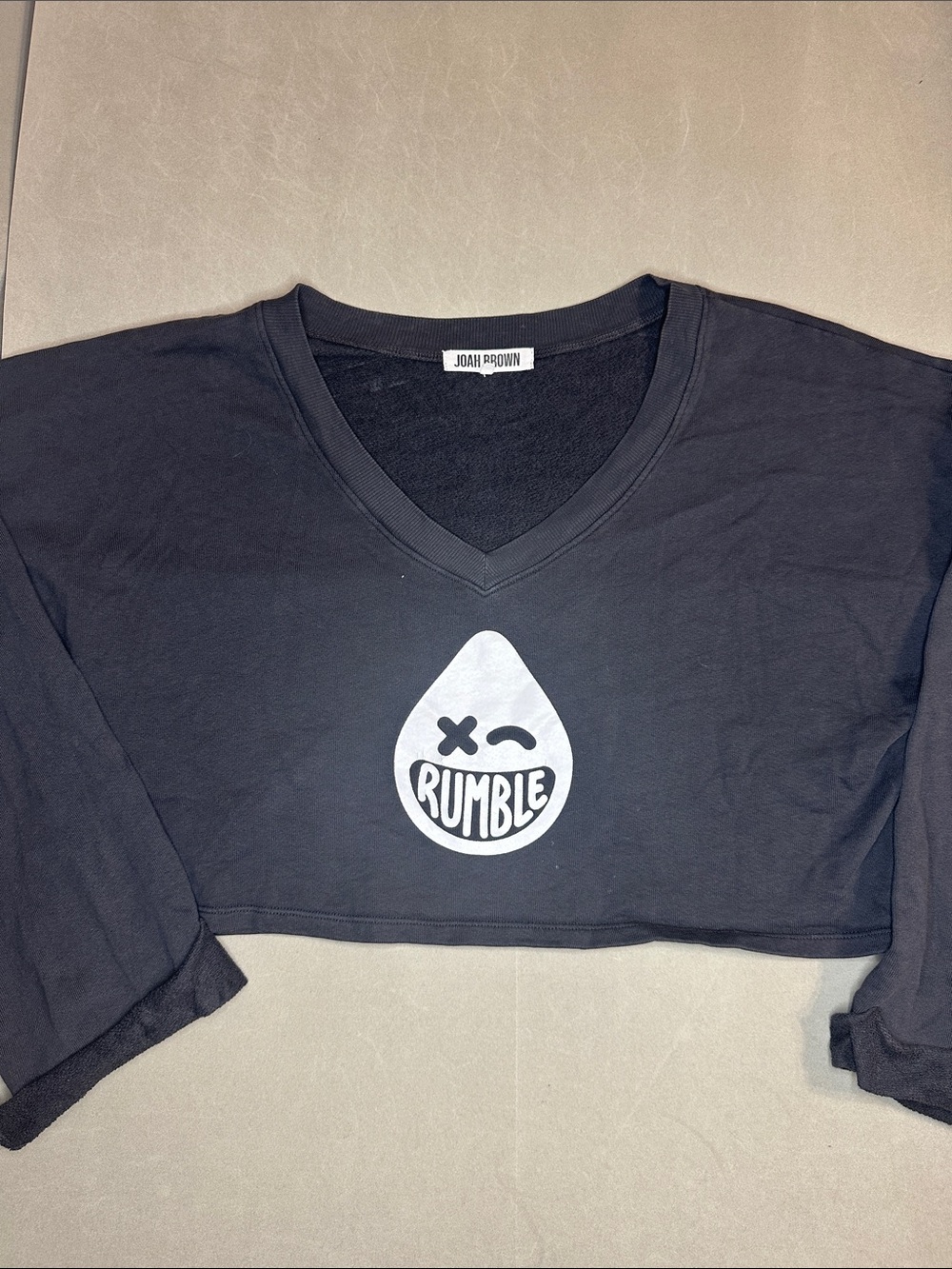 Joah Brown Black Cropped V-Neck Top with Rumble Graphic - One size